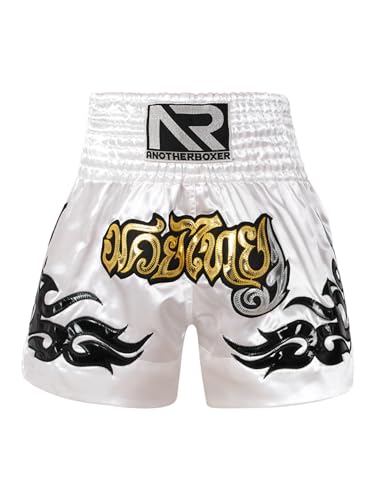 Zaldita Herren Thaibox Shorts Muay Thai Shorts Kurze Hose Kampf Boxen Shorts Thai Sportshorts Trainingsshort Cosplay Fitness A Weiß XL von Zaldita