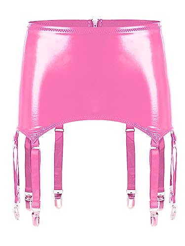 Zaldita Herren Wetlook Minirock Sissy Lackleder Rock mit Strumpfgürtel Strumpfhalter Dessous Strapsen Halter Party Clubwear Rosa 4XL von Zaldita