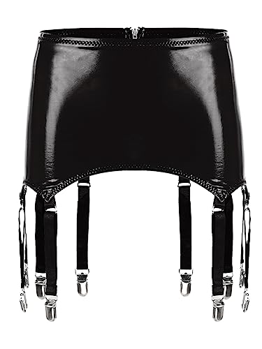 Zaldita Herren Wetlook Minirock Sissy Lackleder Rock mit Strumpfgürtel Strumpfhalter Dessous Strapsen Halter Party Clubwear Schwarz 3XL von Zaldita