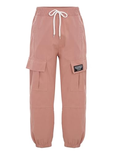 Zaldita Mädchen Cargohose Lang Baggy Hose Mit Taschen Hip Hop Hose Trainingshose Kordelzug Joggingshose Jazz Freizeit A Rosa 134-140 von Zaldita