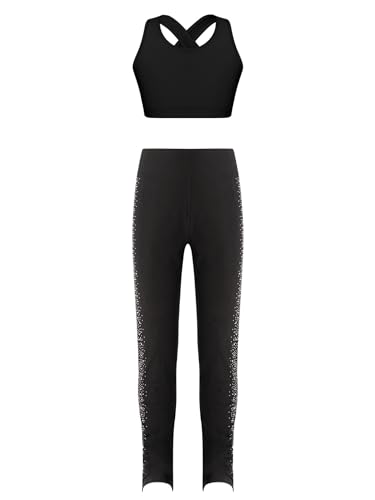 Zaldita Kinder Mädchen Sport Bekleidung Set Ärmellos Tank Top mit Leggings Glitzer Gymnastikanzug Eiskunstlauf Gymnastik A Ein Schwarzer 122-128 von Zaldita