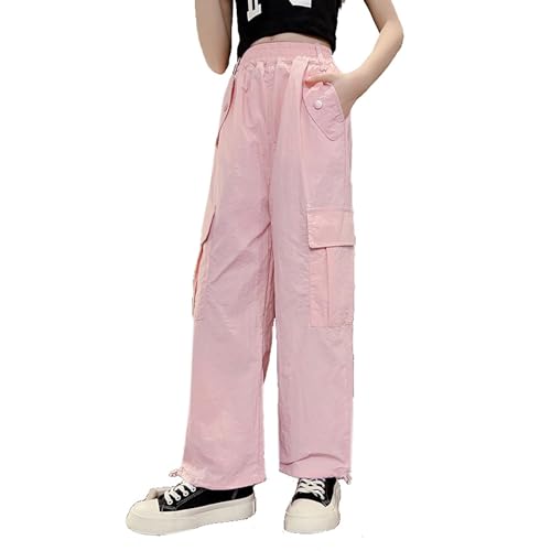 Zaldita Mädchen Cargohose Lang Elastischem Bund Baggy Hose Mit Taschen Trainingshose Sporthose Jazz Freizeit Schule Street Dance K Rosa 134-140 von Zaldita