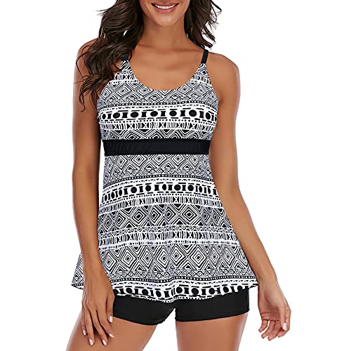 Tankini Damen Bauchweg Tankinis für Damen Tankini Damen Große Größen Tankini Oberteil Tankini Große Größen Tankini Damen Set Tankini Oberteil Damen Einzeln Tankini mit Shorts Schwarz Weiß L von Zando