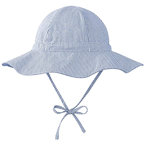 Zando Baby Kinder Sonnenhut UV Sonnenhut Verstellbarer Hut mit breiter Krempe Sonnenschutz für Baby Mädchen Jungen Säugling Kind Kleinkind Unisex Dunkelblau gestreift M von Zando