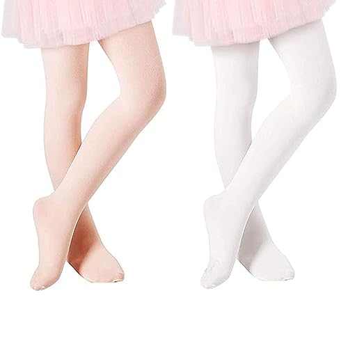 Zando Ballettstrumpfhose Kinder Mädchen Elastisch Strumpfhose Baby Tanzstrumpfhose Anti-Rutsch Atmungsaktiv 2 Paar Weiß u. Pink 6-9 Jahre (Tag Size L) von Zando