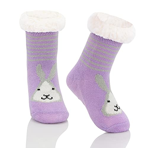 Zando Flauschige Lustig Kuschelsocken Kinder Haussocken Kinder Antirutsch Thermosocken für Mädchen und Jungen Purple Rabbit 1-3 Jahre von Zando