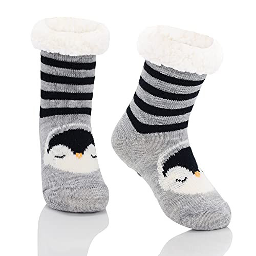 Zando Flauschige Lustig Kuschelsocken Kinder Haussocken Kinder Antirutsch Thermosocken für Mädchen und Jungen Schwarzer Pinguin 3-5 Jahre von Zando