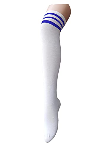 Zando Frauen dünne Streifen Tube Oberschenkel hohe Strumpfhosen Overknee Socken Casual Hohe Strümpfe, F 1 Paar weiß blau, Einheitsgröße von Zando
