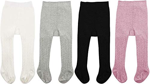 Zando Kinder Strumpfhosen Mädchen Baby-Strumpfhosen Baumwolle Socken Kinderstrumpfhose Leggings Baby Kleinkind 4 Paar-Weiß Schwarz Hellgrau Lila 0-6 Monate (Tag Size S) von Zando