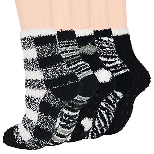 Zando Kuschelsocken Damen Flauschige Socken Stoppersocken Wollsocken Warm Wintersocken Weihnachtssocken 5 Paare A Einheitsgröße von Zando