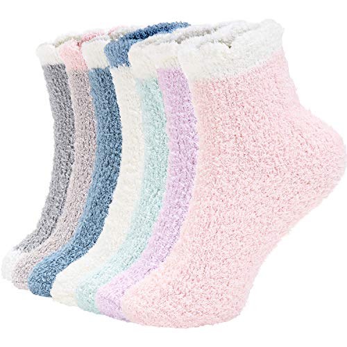 Zando Lustige Kuschelsocken Damen,Winter Flauschige Weiche Thermosocken,Dicke Stoppersocken Haussocken 7 Paare Patch Farbe von Zando