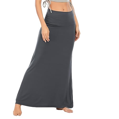 Zando Maxirock Damen Lang Weiche Rock Dehnbarer Taille Trachtenrock Damen Boho Rock Strandrock Dunkelgrau S von Zando