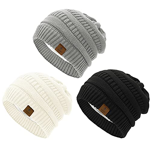 Zando Mütze Damen Winter Beanie Mütze Herren Damen Warme Strickmütze Camping Skifahren Outdoor-Aktivitäten Schwarz Hellgrau Elfenbein Einheitsgröße von Zando