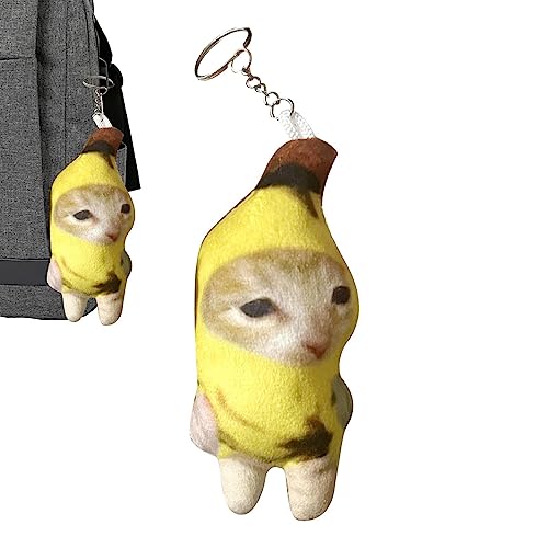 Sound Making Banana Cat Crying Cat Schlüsselanhänger - Lustige Banana Cat Happy Cat Schlüsselanhänger| Crying Banana Cat Schlüsselanhänger, Kawaii Plüsch Schlüsselanhänger von Zankie