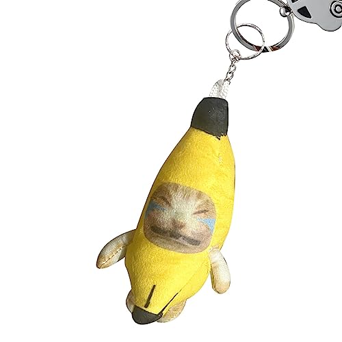 Sound Making Banana Cat Crying Cat Schlüsselanhänger - Lustige Banana Cat Happy Cat Schlüsselanhänger| Crying Banana Cat Schlüsselanhänger, Kawaii Plüsch Schlüsselanhänger von Zankie