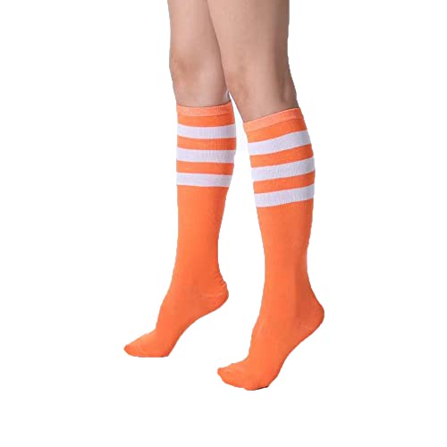 Zaxgf Kniestrümpfe gestreift Strümpfe Oberschenkel Mädchen lange Socke für Damen, Cosplay Party breite Strümpfe an den Knien Mode Oberschenkel Socken Partykostüm Zubehör, Socken Orange von Zaxgf