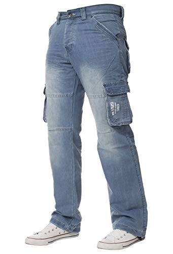 ENZO Herren Designer Cargo Combat Hose Jeans Denim Strapazierfähige Arbeitshose, Lightstonewash, 28 W/32 L von Ze ENZO