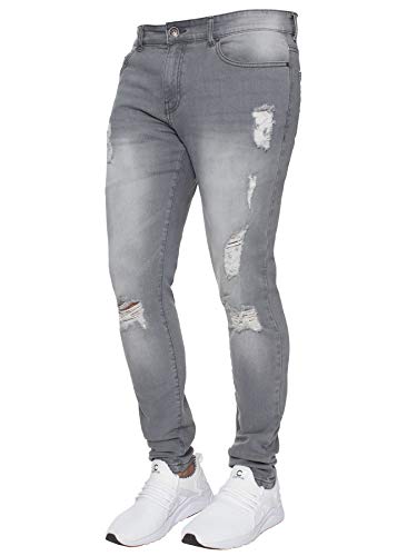 Enzo Designer Herren Jeans Regular Fit Denim Hose Big King Tall alle Taillengrößen, grau, 42 W/32 L von Ze ENZO