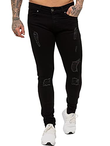 Enzo Herren Jeans Super Skinny Ripped Stretch Fransen Denim Hose Taille 71,1 cm - 106,7 cm, Schwarz , 38 W/30 L von Ze ENZO