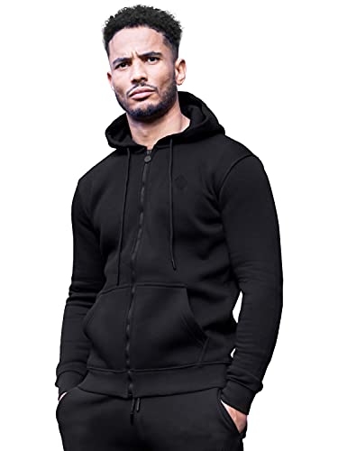 Enzo Herren-Kapuzenjacke mit Reißverschluss, Fleece, warm, für den Winter Gr. Medium, Schwarz von Ze ENZO