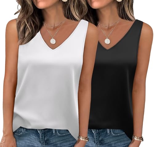 Zeagoo 2 Stück Damen Satin Tank Top Seide Unterhemden Cami Camisole V-Ausschnitt Basic Tanks Schwarz Weiß L Zeagoo 2 Stück Damen Satin Tank Top Seide Unterhemden Cami Camisole V-Ausschnitt Basic Tanks Schwarz Weiß L von Zeagoo