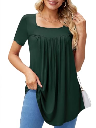 Zeagoo Bluse Damen Crop Top Slim Fit Wickel Kurz Shirt T-Shirt Feinstrick BustierOberteil Einfarbig Elegant Kurzarm Soft Casual Kurzarmshirt Tunika Shirt Frauen Dünne Kurze Ärmel Grün L von Zeagoo