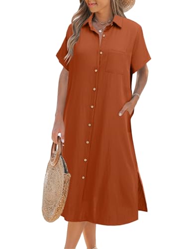 Zeagoo Damen Strandkleid Cover Up Lang Blusenkleid mit Knöpfen Kurzarm V-Ausschnitt Hemdkleid Langer Sommer Strandbluse Karamell L Zeagoo Damen Strandkleid Cover Up Lang Blusenkleid mit Knöpfen Kurzarm V-Ausschnitt Hemdkleid Langer Sommer Strandbluse Karamell L von Zeagoo