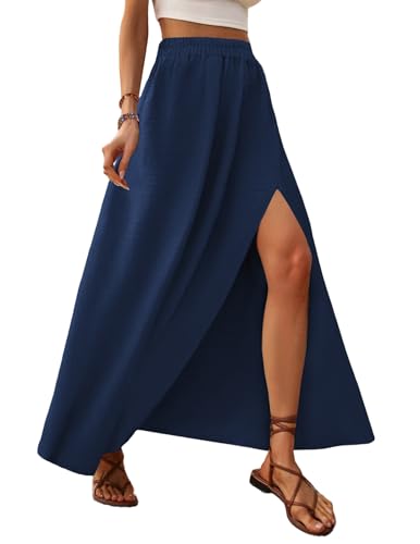 Zeagoo Damen Maxirock Sommer Lang Casual Rock High Waist Solide Chiffon Skirt Flowy A Linie Swing Luftig Strandrock Langrock mit Schlitz Dunkelblau S Zeagoo Damen Maxirock Sommer Lang Casual Rock High Waist Solide Chiffon Skirt Flowy A Linie Swing Luftig Strandrock Langrock mit Schlitz Dunkelblau S von Zeagoo