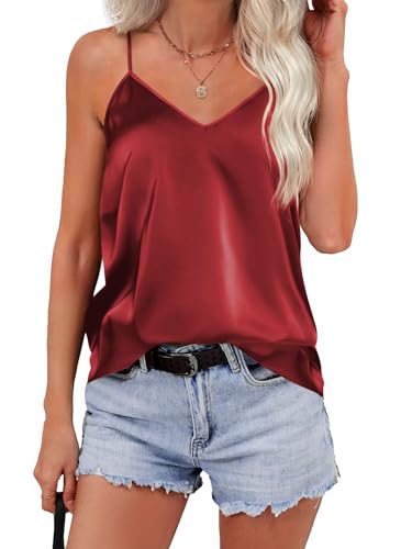 Zeagoo Damen Satin Tank Top Sommer Silk Cami Ärmellose Camisole T-Shirt Blusentop Basic Casual Tank Bluse Weinrot M von Zeagoo