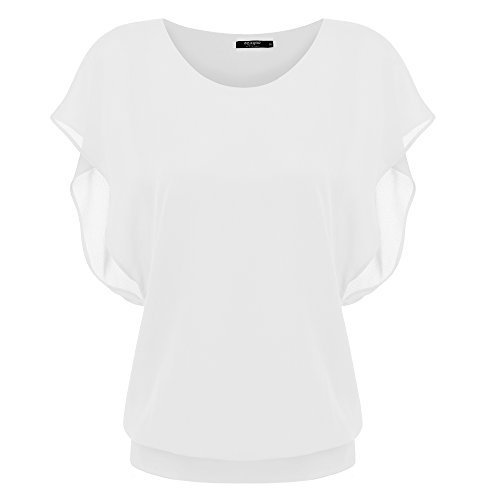 Zeagoo Damen Sommer Casual Loose Fit Kurzarm Fledermaus Batwing T-Shirt Shirt Chiffon Top Bluse, EU 40(Herstellergröße:L), Weiß von Zeagoo