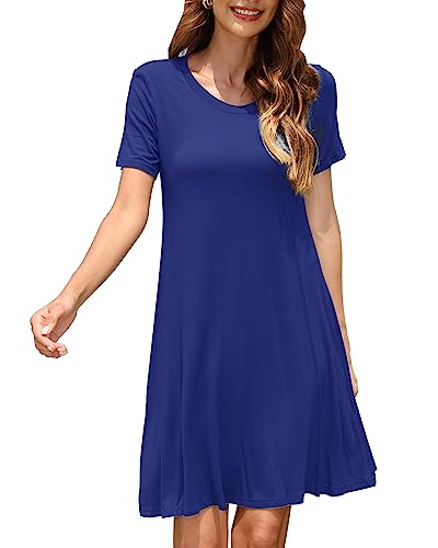 Zeagoo Damen Sommer Rundhals Kurzarm Tshirt Kleid Locker Midi Kleider Knielang Sommerkleid Strandkleid von Zeagoo