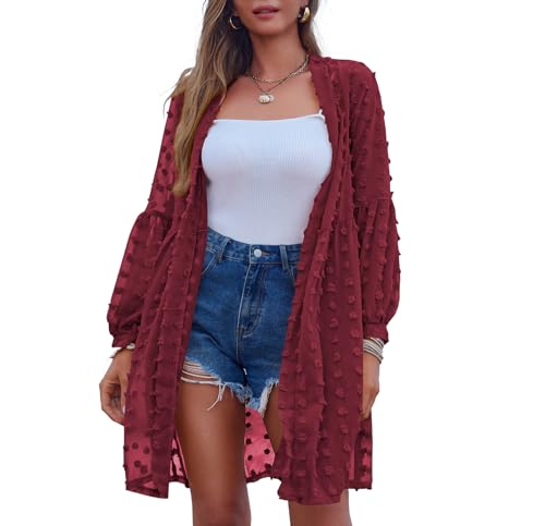 Zeagoo Strandkleid Damen Pareos Sommerkleid Bikini Cover Up Strandponcho Sommer Luftig Strandbluse Blusenkleid Knielang Elegant Strandtuch Kimono Langarm Cardigan Bademode Vertuschen Shirt Rot XL Zeagoo Strandkleid Damen Pareos Sommerkleid Bikini Cover Up Strandponcho Sommer Luftig Strandbluse Blusenkleid Knielang Elegant Strandtuch Kimono Langarm Cardigan Bademode Vertuschen Shirt Rot XL von Zeagoo