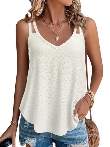 Zeagoo Damen Tank Top Sommer Spaghetti Cami Oberteile Ärmellose Rundhalsausschnitt Shirt Blusen Tops Weiß M von Zeagoo