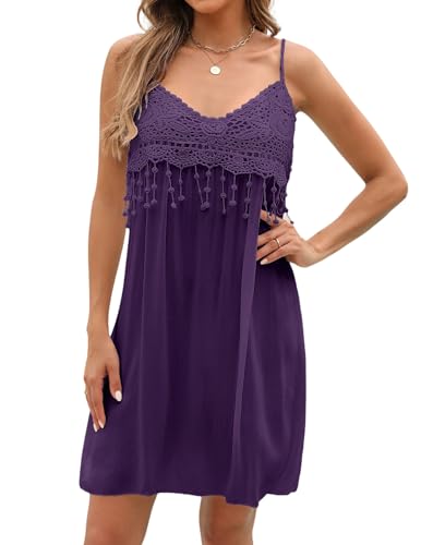 Zeagoo Damen Strandkleid Bohemian Trägerkleid V-Ausschnitt Sommerkleid Boho Kleid Lässig Midikleid mit Fransen Minikleid Ärmellos Freizeitkleid Lila L Zeagoo Damen Strandkleid Bohemian Trägerkleid V-Ausschnitt Sommerkleid Boho Kleid Lässig Midikleid mit Fransen Minikleid Ärmellos Freizeitkleid Lila L von Zeagoo