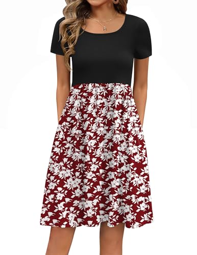 Zeagoo Damen Sommerkleider Blumenkleid Sommer Knielang Blusenkleid Tunikakleid Casual Strandkleid Elegant Rundhals Kurzarm Freizeit Kleider mit Taschen Frühling Blumen Rot XL Zeagoo Damen Sommerkleider Blumenkleid Sommer Knielang Blusenkleid Tunikakleid Casual Strandkleid Elegant Rundhals Kurzarm Freizeit Kleider mit Taschen Frühling Blumen Rot XL von Zeagoo