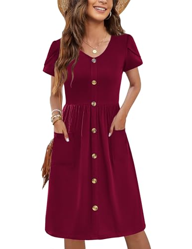 Zeagoo Sommerkleider Damen Leicht und Luftig Kleider Kurzarm V-Ausschnitt Blusenkleid Casual Einfarbig Tunika Midikleider Elegant A-Linie Kleid Rot XXL Zeagoo Sommerkleider Damen Leicht und Luftig Kleider Kurzarm V-Ausschnitt Blusenkleid Casual Einfarbig Tunika Midikleider Elegant A-Linie Kleid Rot XXL von Zeagoo