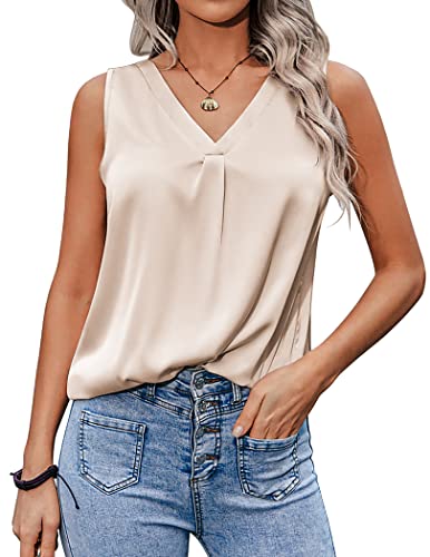 Zeagoo Tank Top Damen Tops Sommer Silk Satin Cami V-Ausschnitt Ärmellose Camisole Blusentop Casual Tank Bluse Shirt Sekt M von Zeagoo