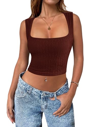 Zeagoo Tank Tops für Damen Bauchfrei Camilose Top Cropped Oberteil Bralettes Untertops Sommer Cami Top Braun M von Zeagoo