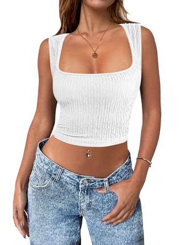 Zeagoo Tank Tops für Damen Bauchfrei Camilose Top Cropped Oberteil Bralettes Untertops Sommer Cami Top Weiß M von Zeagoo