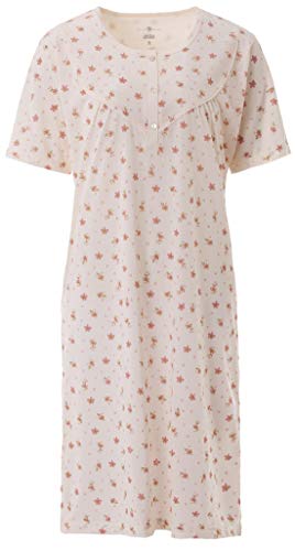Zeitlos Nachthemd Damen Kurzarm Schlafshirt Knöpfe Blüten M-6XL, Farbe:Off-White, Größe:6XL von Zeitlos