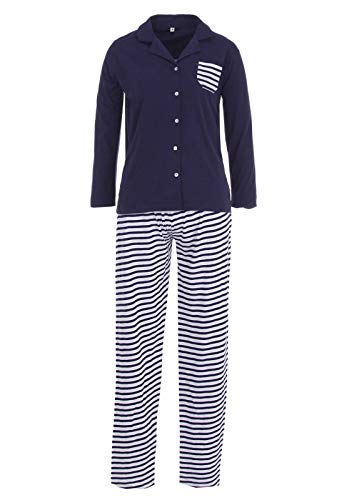 Zeitlos Pyjama Damen Punkte Streifen S-2XL 2er Set Schlafanzug, Farbe:dunkelblau, Größe:L von Zeitlos