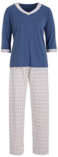 Zeitlos Pyjama Damen Schlafanzug Heart Lang Set 2tlg. Herz, Farbe:blau, Größe:2XL von Zeitlos