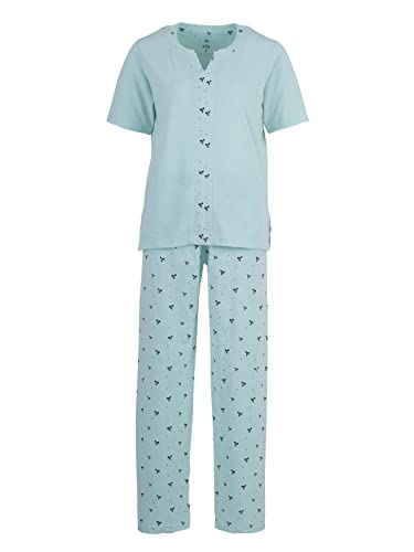 Zeitlos Pyjama Set Damen Kurzarm Knöpfe Nachtwäsche Schleife, Farbe:Mint, Größe:2XL von Zeitlos