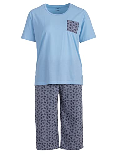 Zeitlos Pyjama Shorty Damen Herzen Rundhalsausschnitt Baumwolle Capri M-2XL, Farbe:blau, Größe:XL von Zeitlos