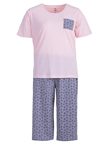 Zeitlos Pyjama Shorty Damen Herzen Rundhalsausschnitt Baumwolle Capri M-2XL, Farbe:rosa, Größe:XXL von Zeitlos