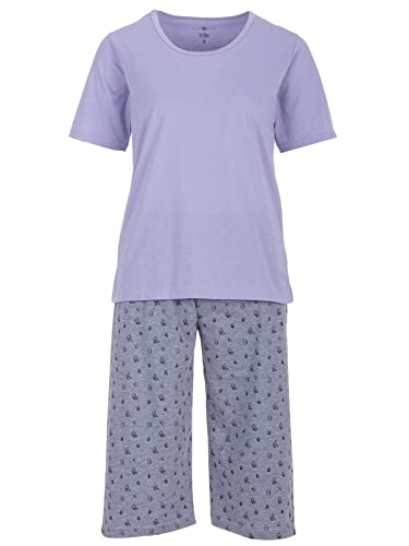 Zeitlos Pyjama Shorty Damen Schmetterling Rundhalsausschnitt Baumwolle Capri M-2XL, Farbe:Flieder, Größe:L von Zeitlos