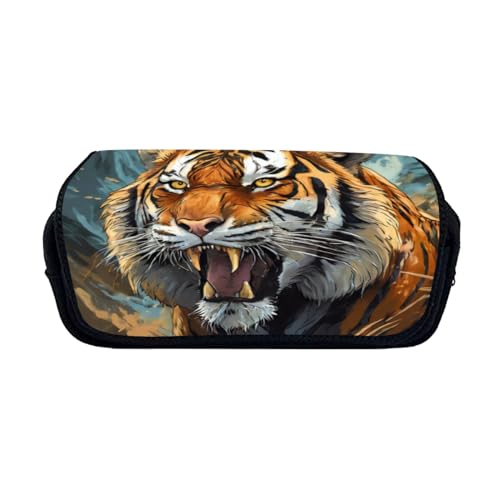 Zelbuck Tiger große Federmäppchen Federmäppchen für Kinder mit 2 Fächern, Federmäppchen, Federmäppchen, Taschen-Organizer (Styple 3#,20 * 10 * 9cm) von Zelbuck