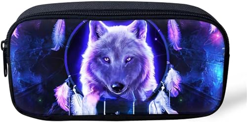 Zelbuck Wolf Kinder Federmäppchen, tragbar, für Stifte, Tragetasche Animal Pattern Pencil Case Schulbedarf, Wolf Federmäppchen (Galaxie Wolf,21.8 * 10.9 * 4.3cm) von Zelbuck