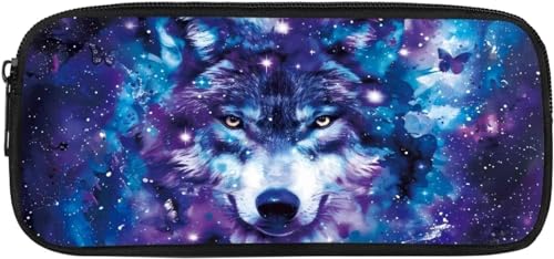 Zelbuck Wolf Kinder Federmäppchen, tragbar, für Stifte, Tragetasche Animal Pattern Pencil Case Schulbedarf, Wolf Federmäppchen (Galaxie-Wolf,21.8 * 10.9 * 4.3cm) von Zelbuck