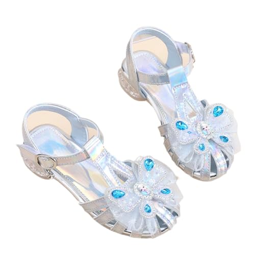 Mädchen Prinzessin Sandalen Geschlossene Zehe Glitzer Bowknot Low Heels Partei Ballerina Cinderella Kristall Schuhe Für Halloween Fest Fasching Geburtstag Party (Blau,26EU/16CM) von Zelbuk